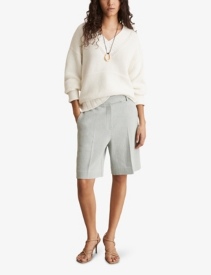 Reiss Womens Jenny V-neck Cotton-knit Jumper White In White