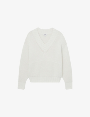 Reiss Womens Jenny V-neck Cotton-knit Jumper White In White