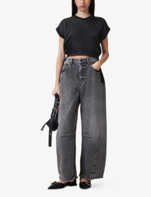 Allsaints Womens Mira Cropped Stretch-satin Top Black In Black