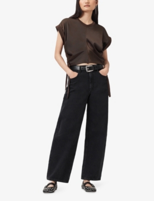 Allsaints Womens Torte Brown Mira Cropped Stretch-satin Top In Brown