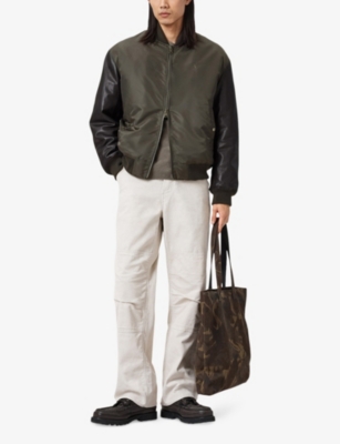 Allsaints Mens Khaki Myler Relaxed-fit Shell Bomber Jacket Xxl In Black