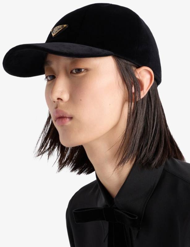 Triangle-Logo Velvet Baseball Cap