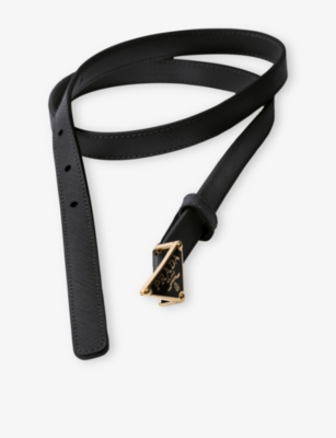 Prada Gold Metal Buckle Saffiano Leather Belt In Black