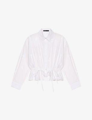 MAJE: Floral-Embroidered Tie-Waist Cotton-Blend Shirt