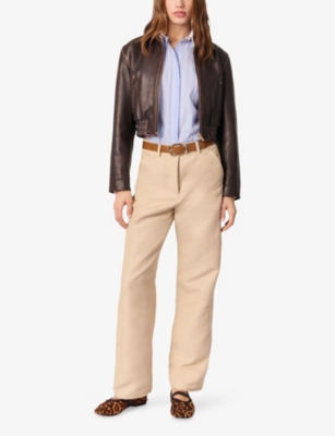 Maje Womens Naturels Straight-leg Mid-rise Linen-blend Suit Trousers In Naturels