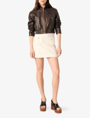 MAJE: Patch-Pocket Guipure-Lace Mini Skirt