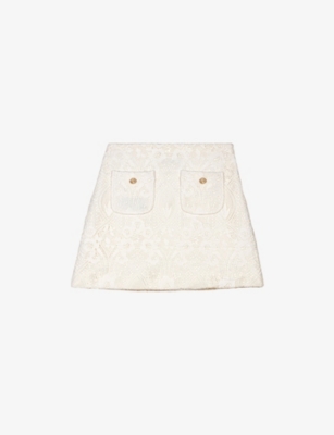 MAJE: Patch-Pocket Guipure-Lace Mini Skirt