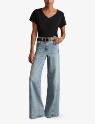 Reiss Womens Luna V-neck Cotton-jersey T-shirt Black In Black