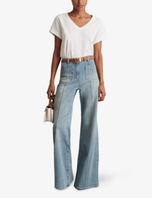 Reiss Womens White Luna V-neck Cotton-jersey T-shirt In White