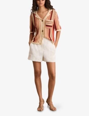 REISS: Candy Stripe-Print Button-Down Linen Polo
