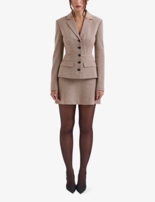 House Of Cb Womens Buckingham Hourglass Slim-fit Stretch-woven Jacket Puppytooth Check In Puppytooth Check