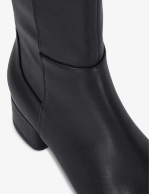 Dune Womens Black Leather Tayla Knee-high Heeled Leather Boots In Black Leather