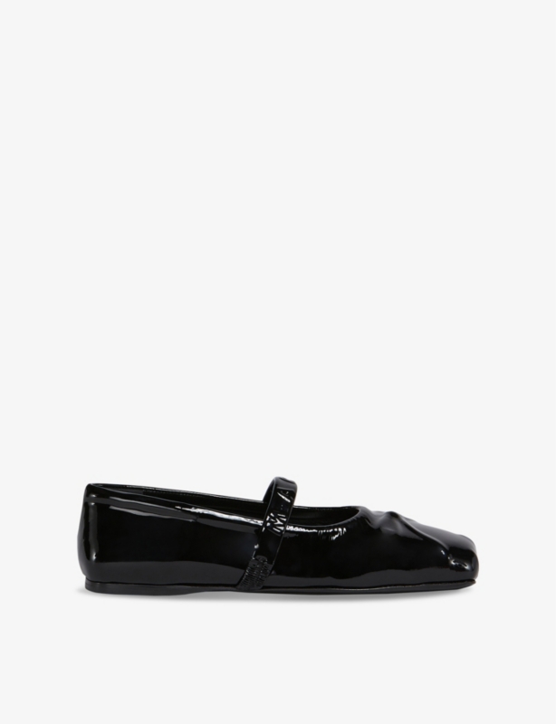 Logo-embossed patent-leather Mary Jane shoes