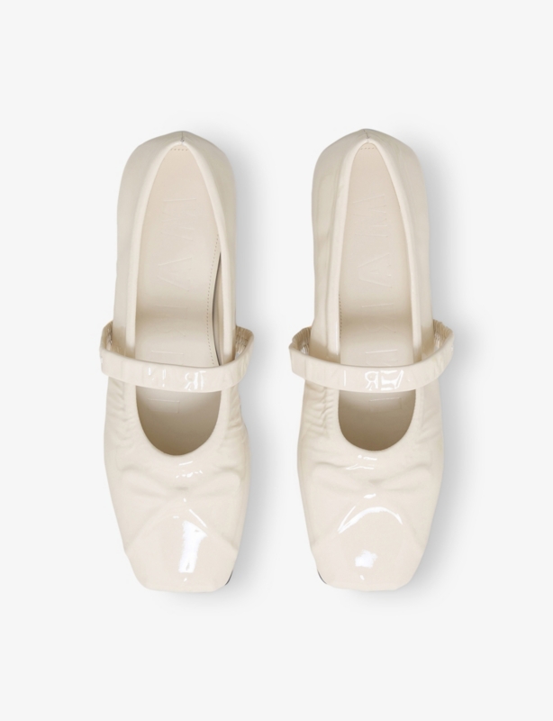 Logo-embossed patent-leather Mary Jane shoes