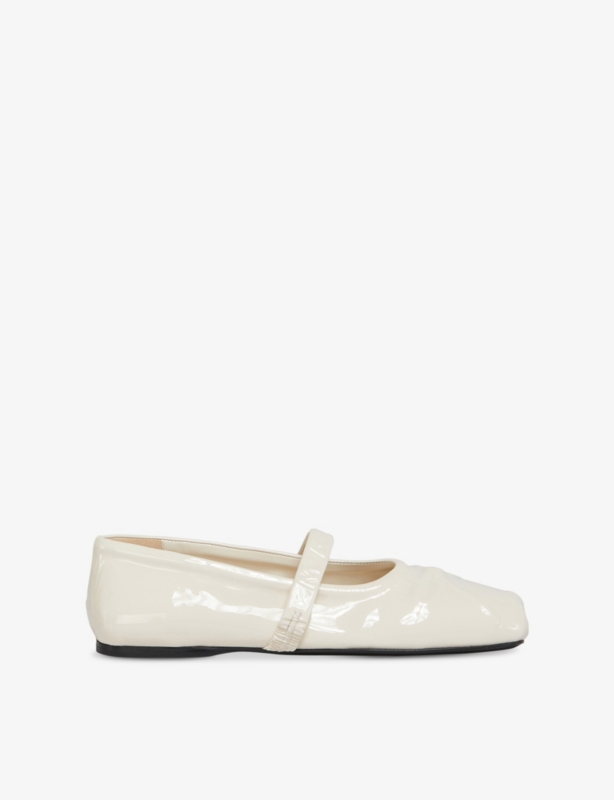 Logo-embossed patent-leather Mary Jane shoes