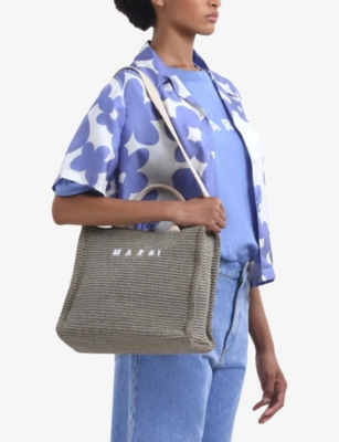 Marni Floral Print Cropped Shirt In Blue Lilac