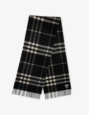 BURBERRY WOMENS CHECK-PRINT CASHMERE SCARF BLACK/CALICO IP CHK