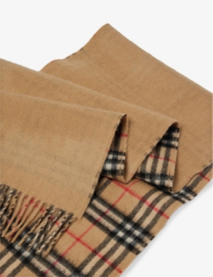 BURBERRY WOMENS VINTAGE-CHECK REVERSIBLE CASHMERE SCARF ARC BEIGE/ ARC BEIGE