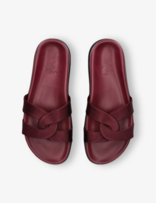 ANCIENT GREEK SANDALS WOMENS WINE DESMOS SATIN FLAT SANDALS EUR 38/5 UK 