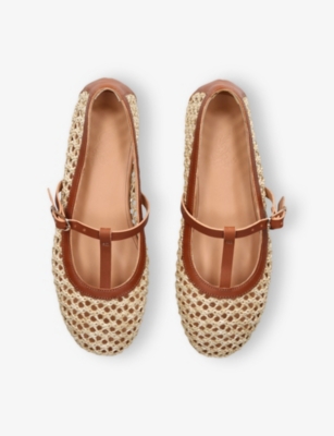 Ancient Greek Sandals Aerati Leather-trimmed Woven Raffia Ballet Flats In Beige