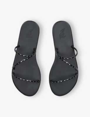 Ancient Greek Sandals Womens Black Lynx Flat Leather Sandals Eur 39 / 6 Uk