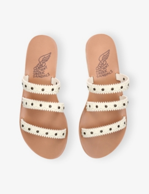 Ancient Greek Sandals Womens Winter Wht Prostasia Flat Leather Sandals Eur 37 / 4 Uk