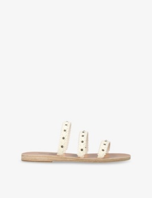 Ancient Greek Sandals Womens Winter Wht Prostasia Flat Leather Sandals Eur 37 / 4 Uk
