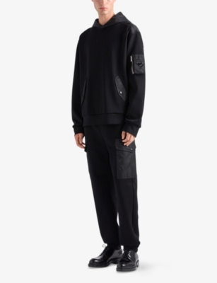 Prada Men's Tonal Cotton And Nylon Hoodie In Black