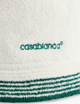 CASABLANCA: Embroidered-branding striped cotton-blend woven bucket hat