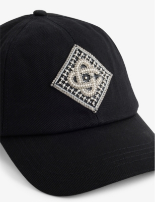 CASABLANCA: Pearl diamond monogram cotton-twill cap