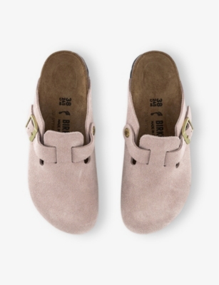 Birkenstock Womens Light Rose Boston Logo-embossed Suede Clogs In Light Rose