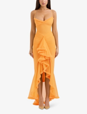 HOUSE OF CB: Gabbi Ruffle-Trim Stretch-Woven Maxi Dress