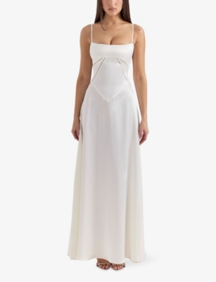 HOUSE OF CB OF CB WOMENS IVORY ANABELLA SCOOP-NECK SATIN MAXI DRESS 