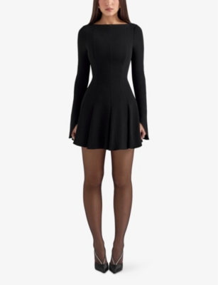 House Of Cb Womens Black Francesca Long-sleeve Stretch-woven Mini Dress In Black