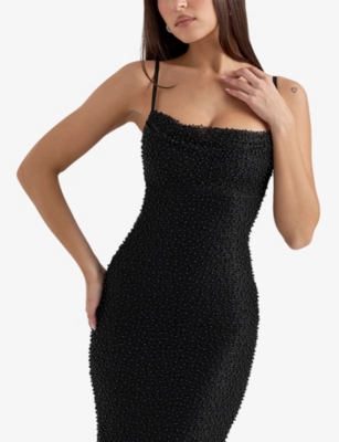 House Of Cb Womens Calla Pearl-embellished Mesh Maxi Dress Black In Black