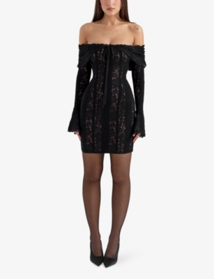 House Of Cb Womens Sadie Off-shoulder Lace Mini Dress Black In Black