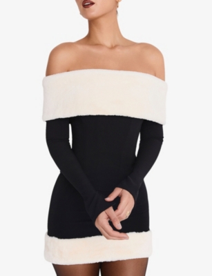 Mistress Rocks Womens Black Bandeau Faux-fur Corset Top