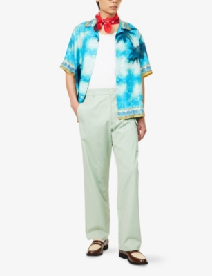 CASABLANCA: Poolside Emblem Short-Sleeves Silk Shirt