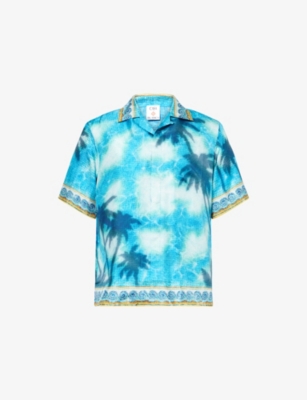 CASABLANCA: Poolside Emblem Short-Sleeves Silk Shirt