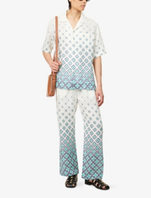 CASABLANCA: Monogram Short-Sleeves Linen Shirt