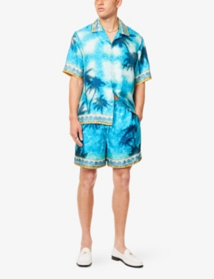 CASABLANCA: Palm-Print Drawstring-Waist Silk Shorts