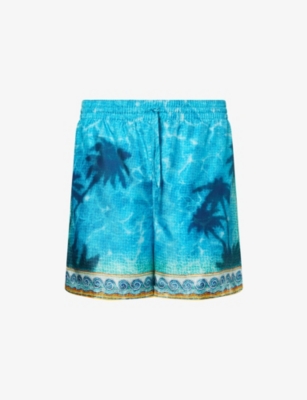 CASABLANCA: Palm-Print Drawstring-Waist Silk Shorts