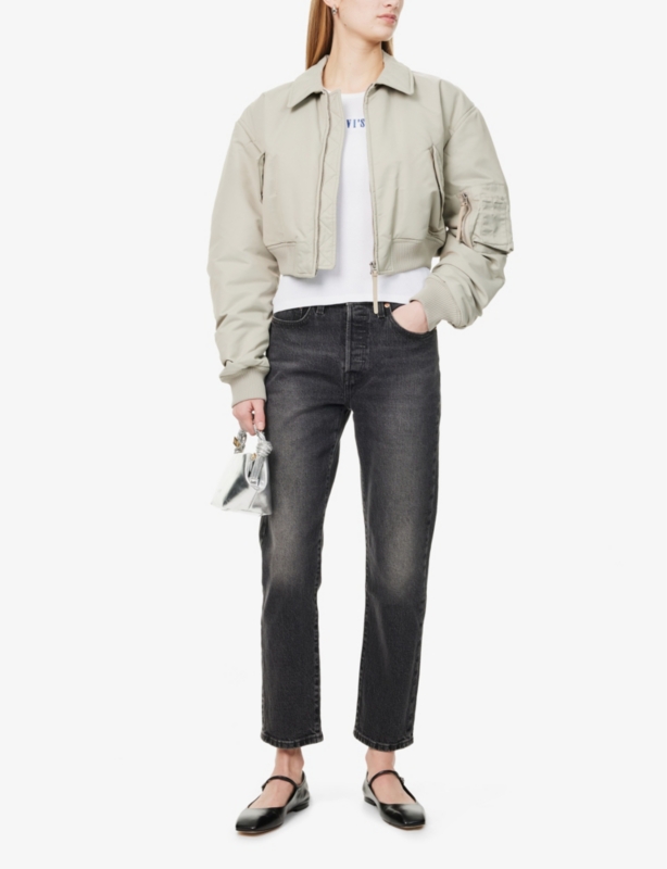501 Brand-Patch Crop-Leg High-Rise Stretch-Denim Jeans