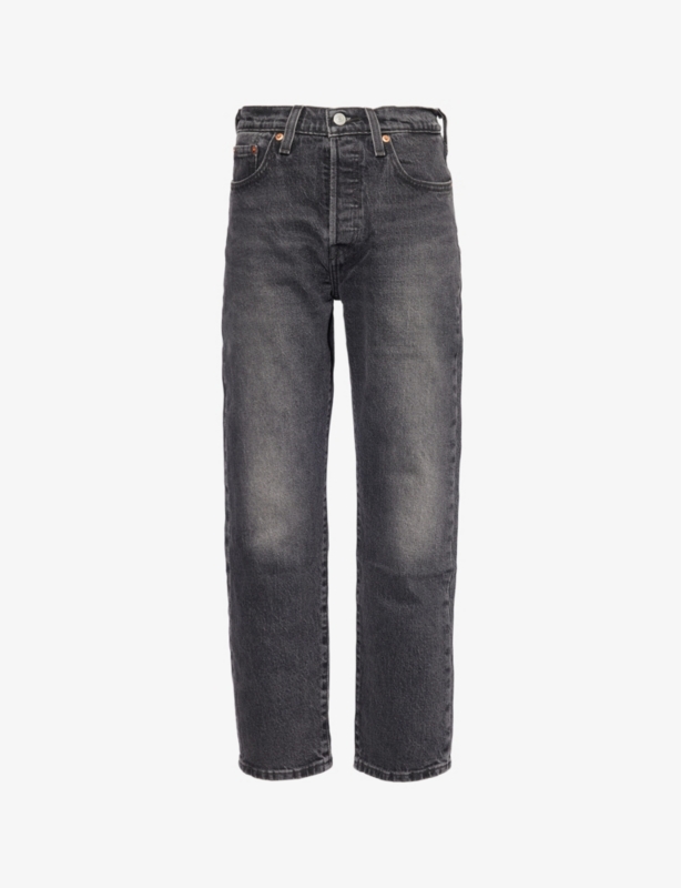 501 Brand-Patch Crop-Leg High-Rise Stretch-Denim Jeans