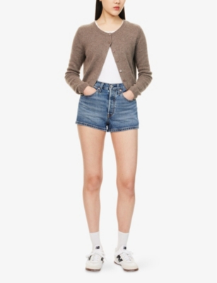 LEVI'S WOMENS BROKEN MIDNIGHT NO DX 501 HIGH-RISE STRETCH-DENIM SHORTS 