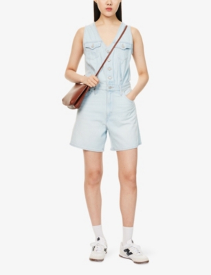 LEVI'S WOMENS ROM COM SLEEVELESS V-NECK DENIM PLAYSUIT 