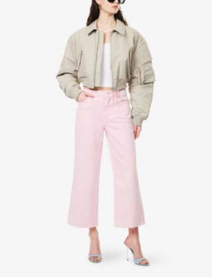 GOOD AMERICAN WOMENS PALAZZO CROPPED WIDE-LEG DENIM JEANS MINERALROSEQUARTZ001 