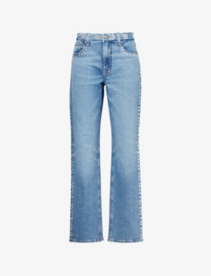 GOOD AMERICAN: Good Icon Stud-Embellishment Straight-Leg High-Rise Stretch-Denim Blend Jeans