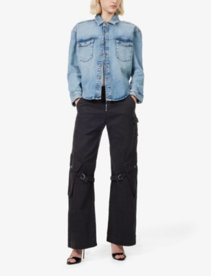 GOOD AMERICAN WOMENS INDIGO901 TWO-BUTTONED-POCKETS CURVED-HEM DENIM-BLEND SHIRT XS 