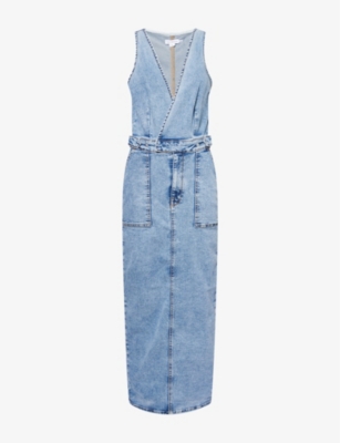 GOOD AMERICAN WOMENS INDIGO780 FIT FOR SUCCESS V-NECK STRETCH-DENIM BLEND MAXI DRESS XS 